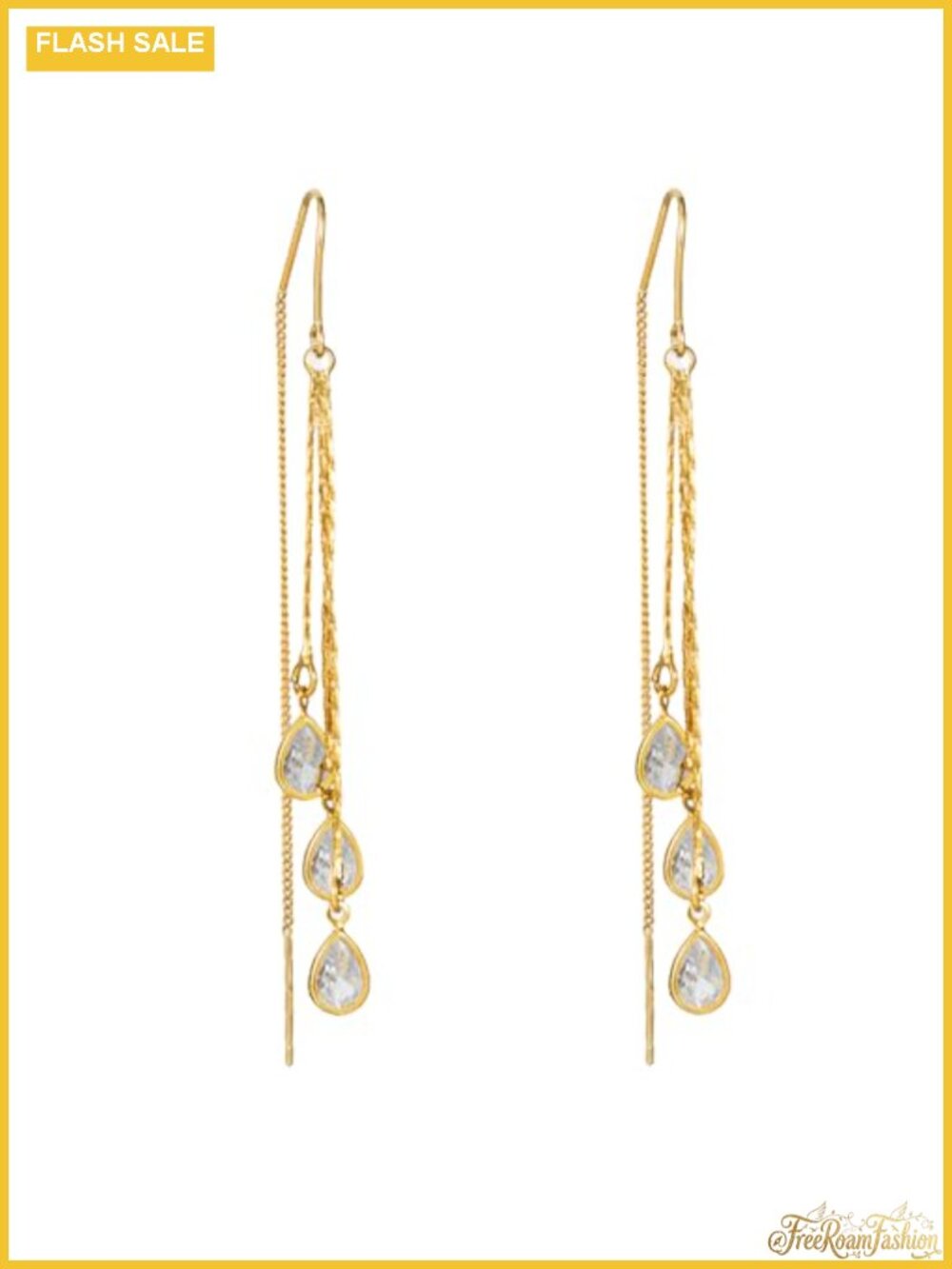 Dangle Chain Earrings Gold Plated CZ Long Hanging Threader